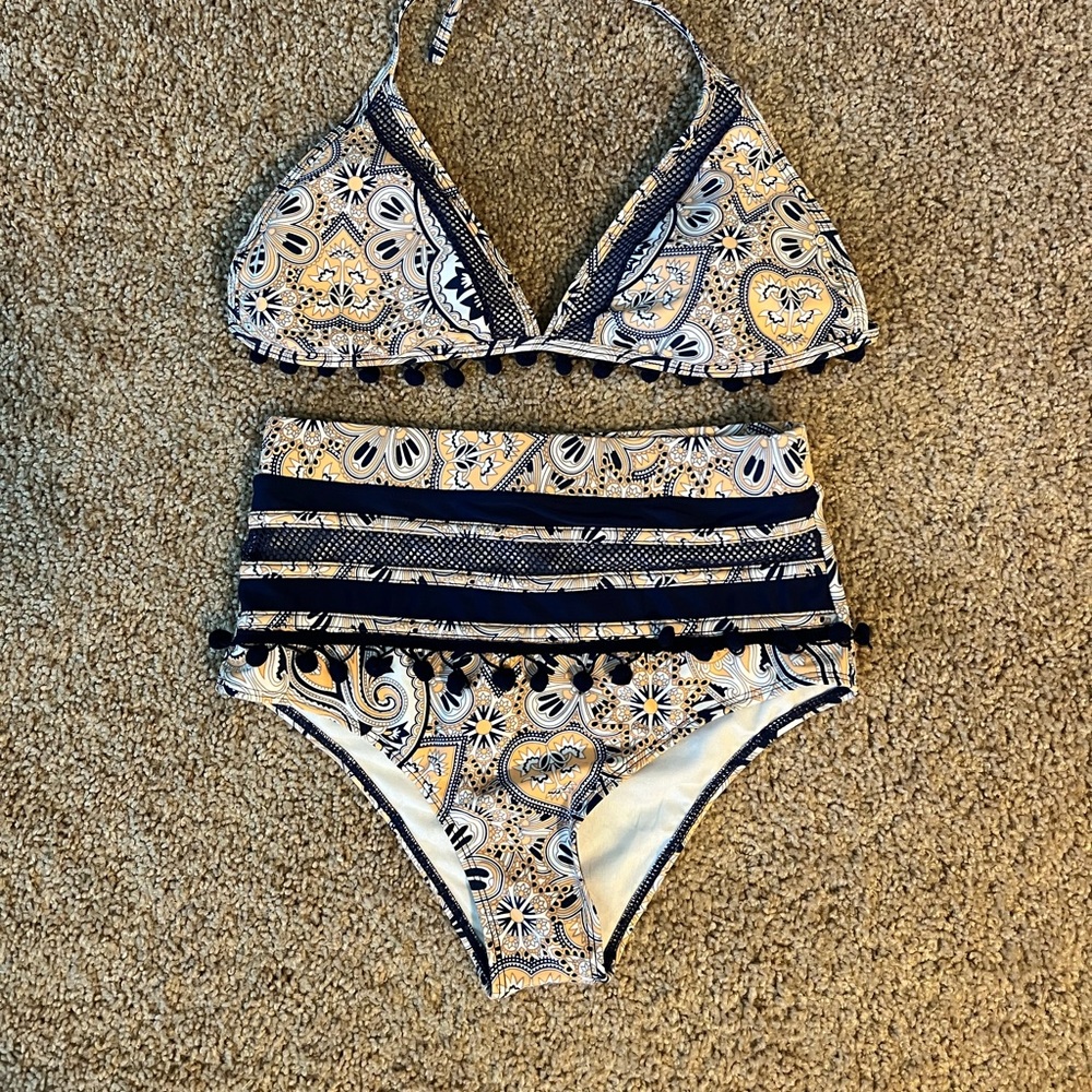 Coral, Navy & White Bikini